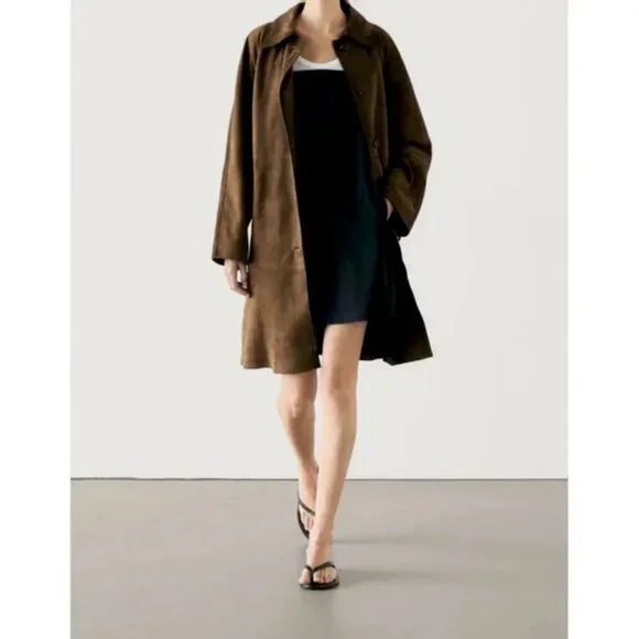 Massimo Dutti Suede Leather Trench Coat
